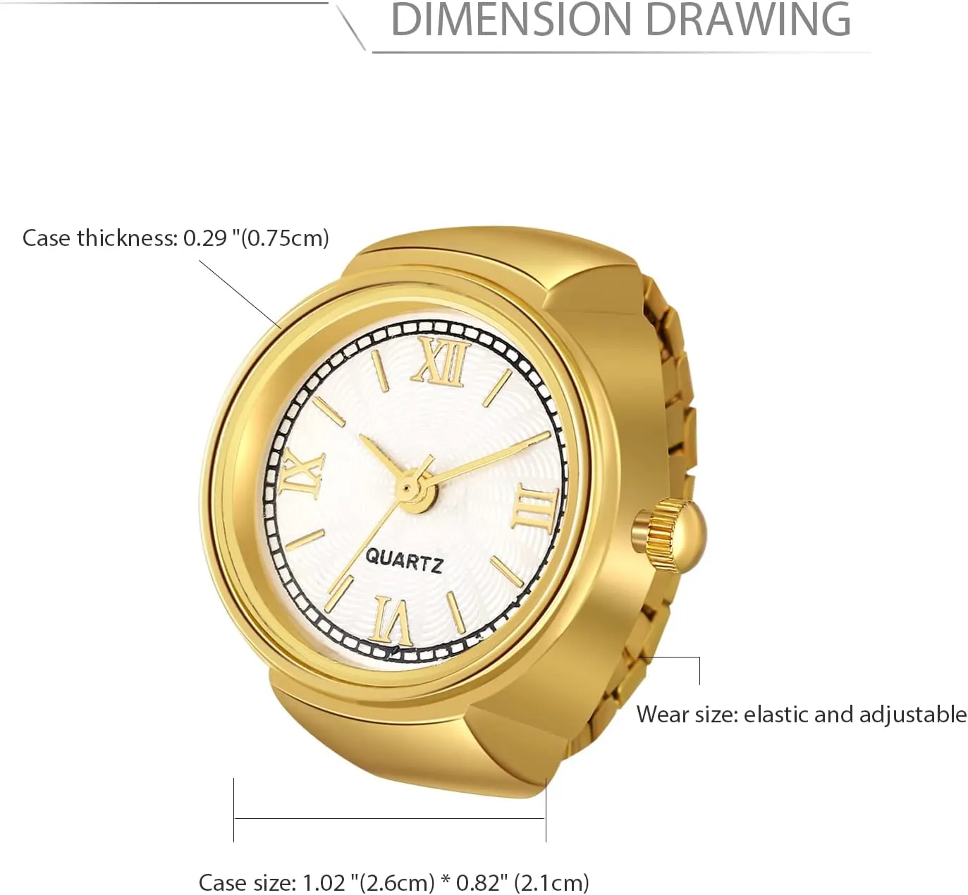 JewelryWe Men Women Finger Watch Stretchy Band Elastic Round Simple Dial Quartz Ring Watches