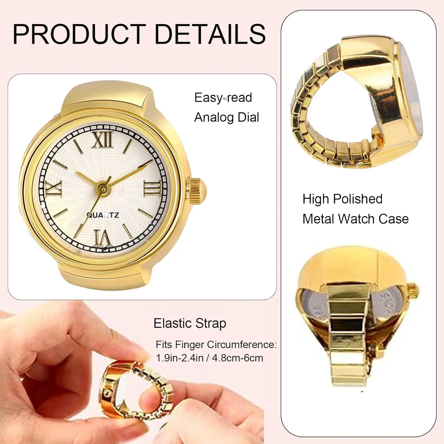JewelryWe Men Women Finger Watch Stretchy Band Elastic Round Simple Dial Quartz Ring Watches