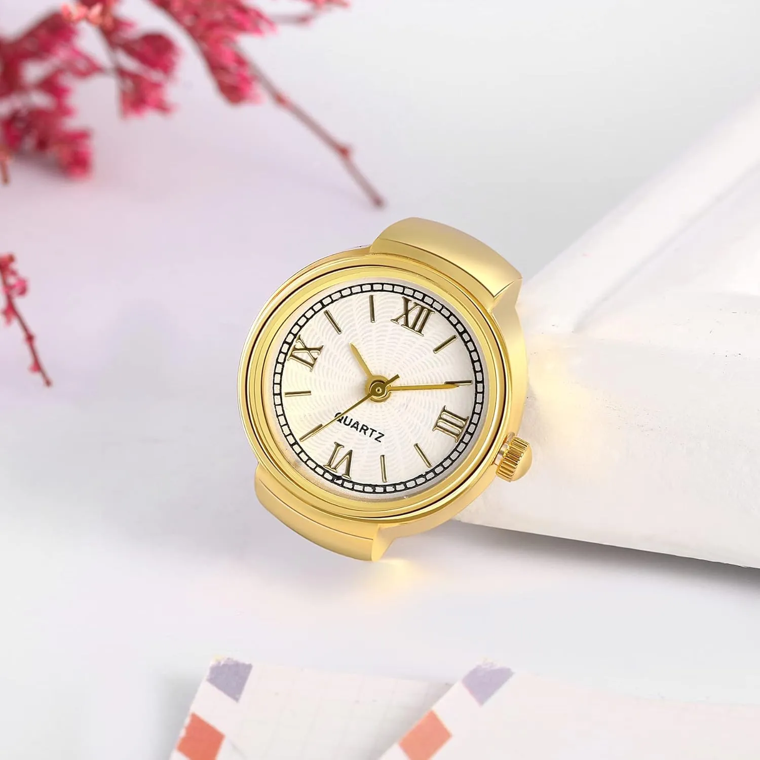 JewelryWe Men Women Finger Watch Stretchy Band Elastic Round Simple Dial Quartz Ring Watches