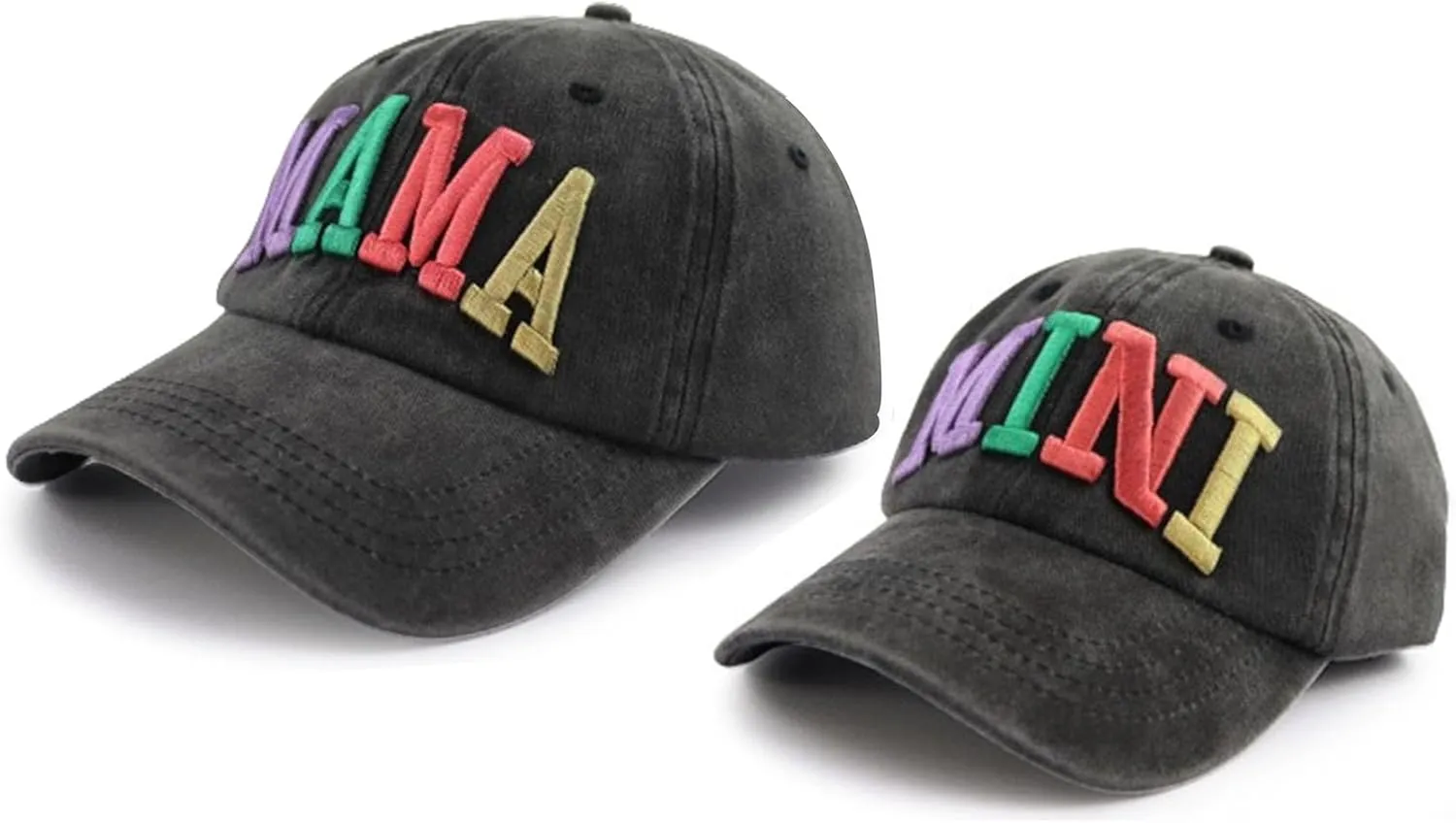 Kahhrepa 2PCS Mama and Mini Hats for Women Girls, Funny Adjustable Embroidered Cotton 3D Mom Daughter Baseball Cap
