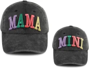 Kahhrepa 2PCS Mama and Mini Hats for Women Girls, Funny Adjustable Embroidered Cotton 3D Mom Daughter Baseball Cap