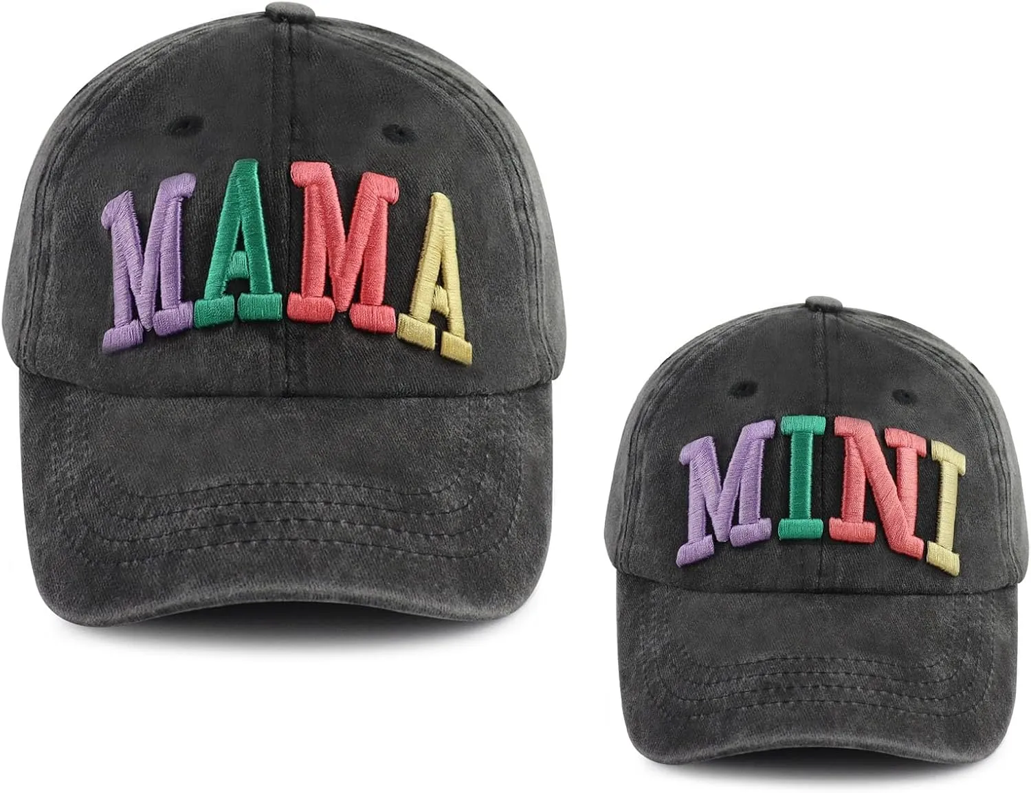 Kahhrepa 2PCS Mama and Mini Hats for Women Girls, Funny Adjustable Embroidered Cotton 3D Mom Daughter Baseball Cap