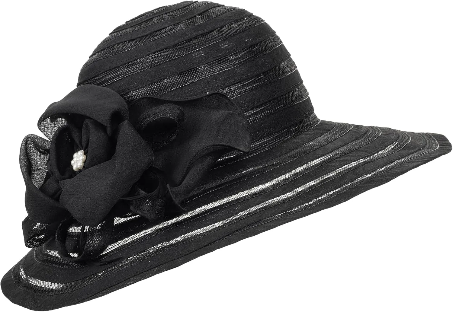 Kentucky Organza Wide Brim Sun Hat Summer Derby Hats for Tea Party Wide Brim Bowler Cap