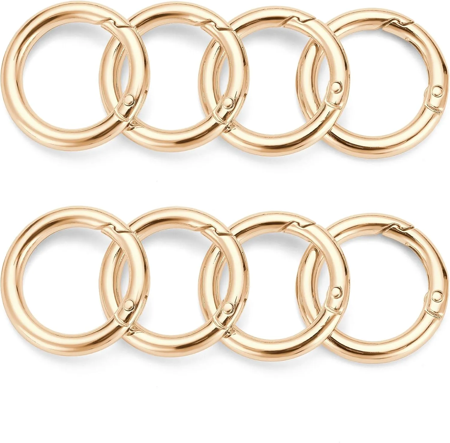 Key Ring Clip, 1 Inch Keychain Rings, 8 Pack Round Carabiner Clip for Keys, Buckle, Bags, Purses - Key Chain Hooks Replacement Keychains Lanyard DIY Crafts, Light Gold
