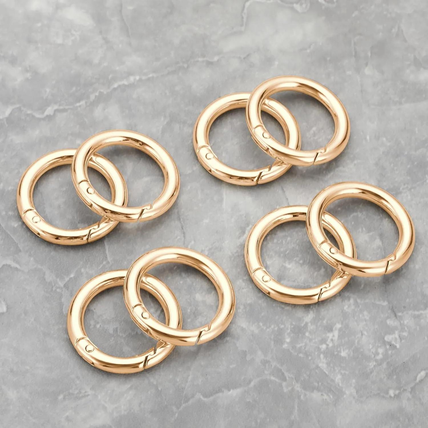Key Ring Clip, 1 Inch Keychain Rings, 8 Pack Round Carabiner Clip for Keys, Buckle, Bags, Purses - Key Chain Hooks Replacement Keychains Lanyard DIY Crafts, Light Gold