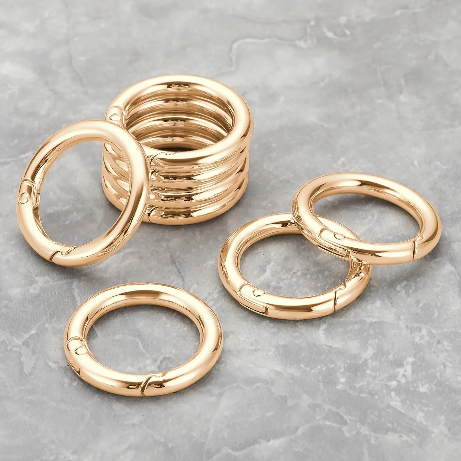 Key Ring Clip, 1 Inch Keychain Rings, 8 Pack Round Carabiner Clip for Keys, Buckle, Bags, Purses - Key Chain Hooks Replacement Keychains Lanyard DIY Crafts, Light Gold