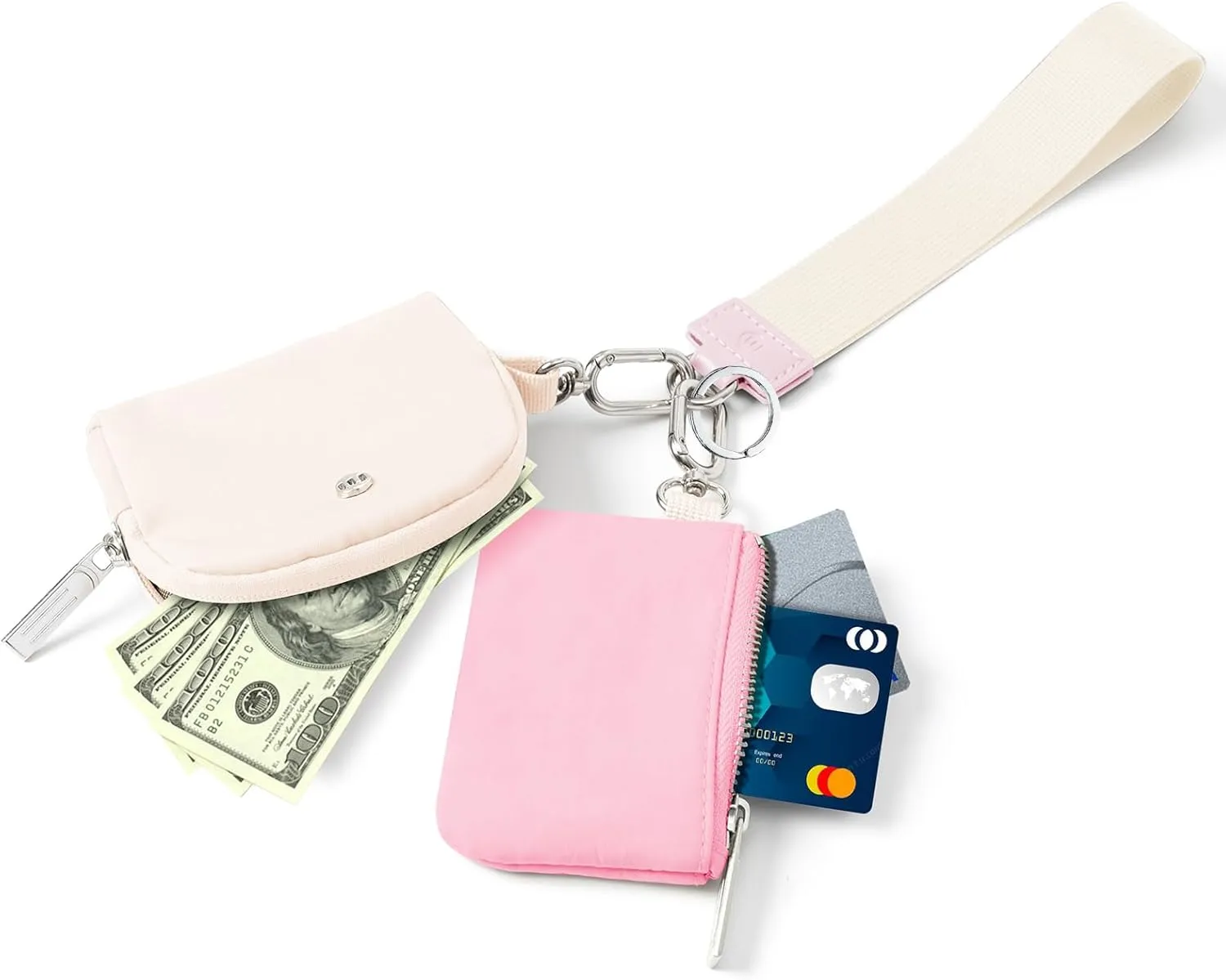 Keychain Wallet Mini Zip Around Wristlet Wallets for Women Detachable Dual Pouch Wristlet Portable Coin Purse Small Wallets