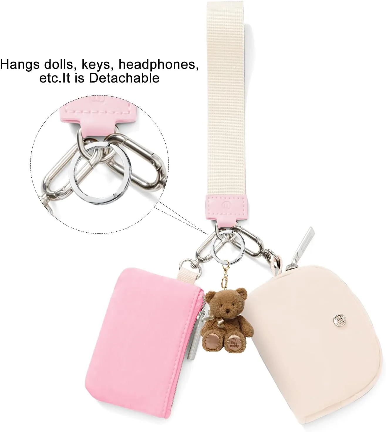 Keychain Wallet Mini Zip Around Wristlet Wallets for Women Detachable Dual Pouch Wristlet Portable Coin Purse Small Wallets
