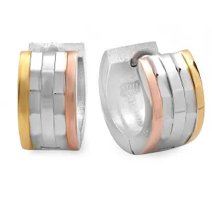Ladies Tri-colored Stainless Steel Huggies Earrings