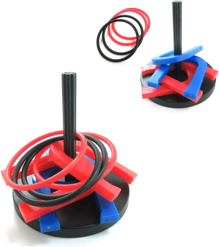 Leather&Arts 2 Pack Plastic Mini 2-in-1 Horseshoe and Ring Toss Set Include 8 Horseshoes 8 Rings and 2 Stakes for Indoor/Outdoor Game