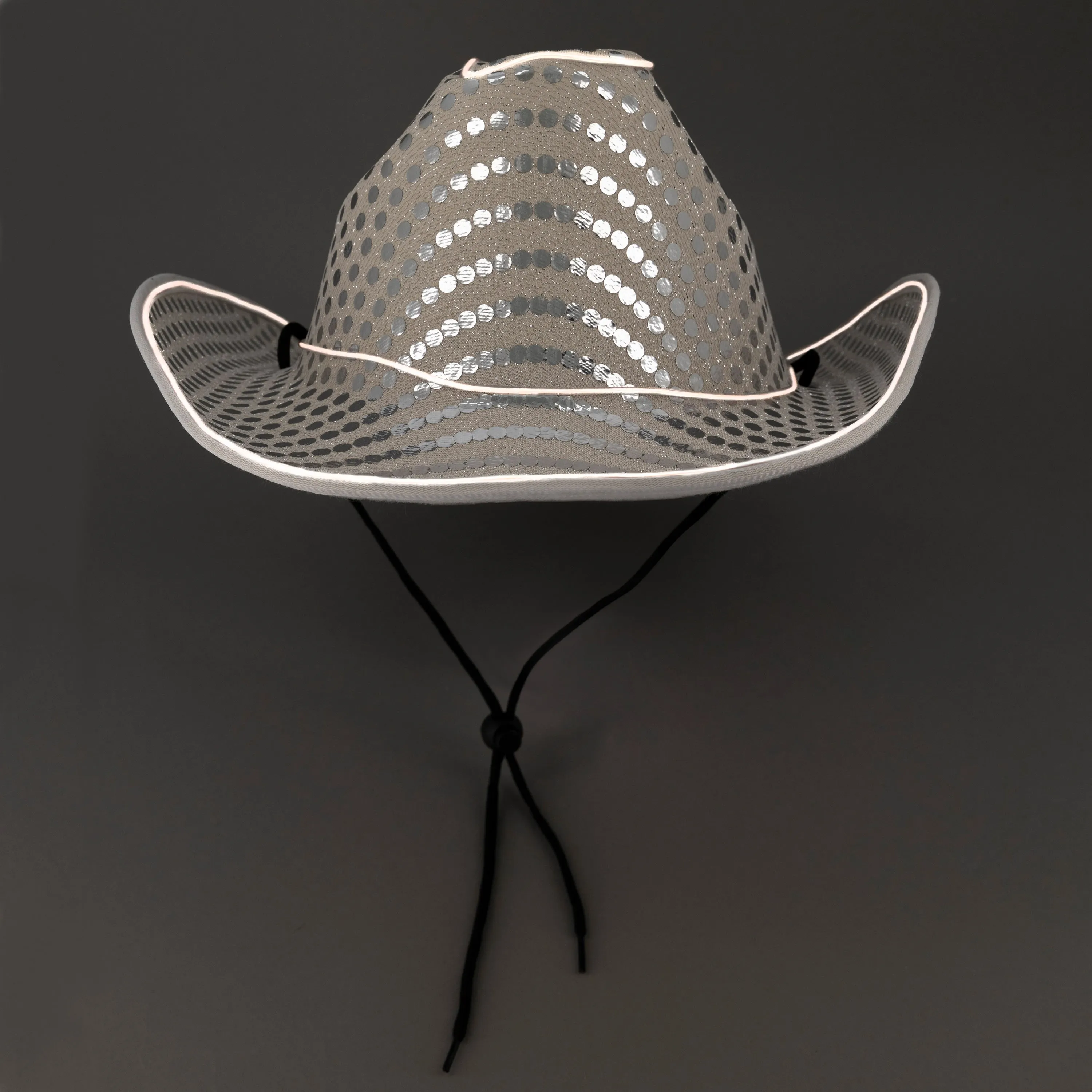 LED Flashing EL Wire Sequin White Cowboy Party Hat - Pack of 96 Hats