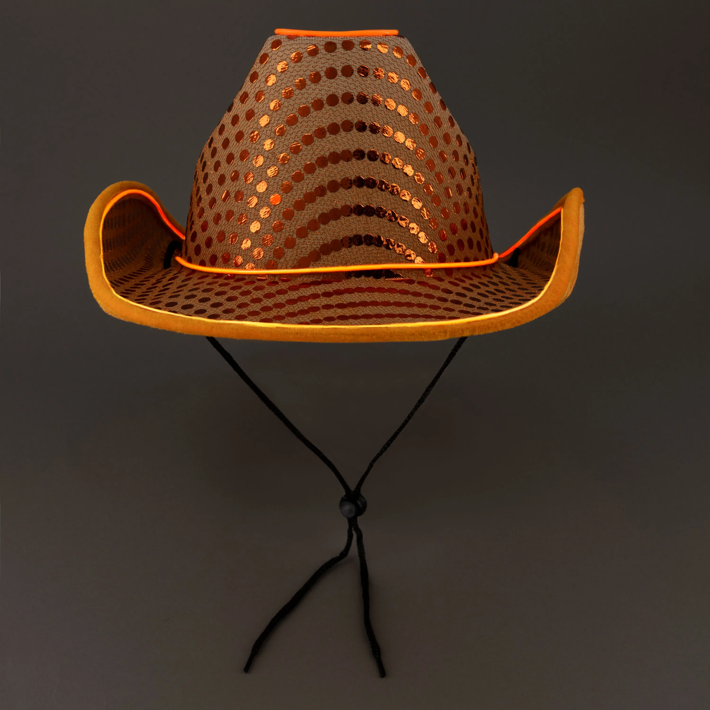LED Flashing Orange EL Wire Sequin Cowboy Party Hat - Pack of 36 Hats