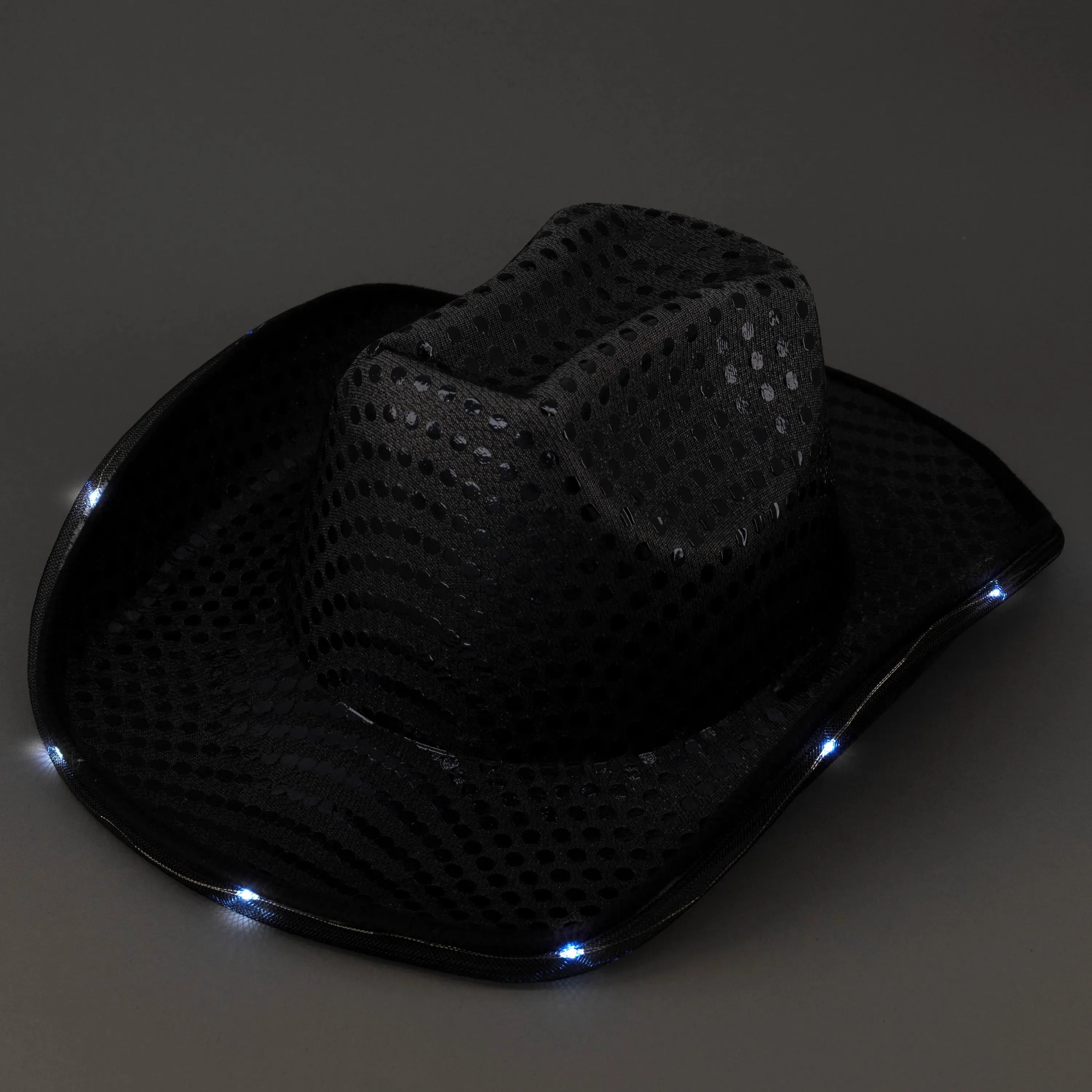 LED Light Up Flashing Sequin Black & Purple Cowboy Hat - Pack of 2 Hats