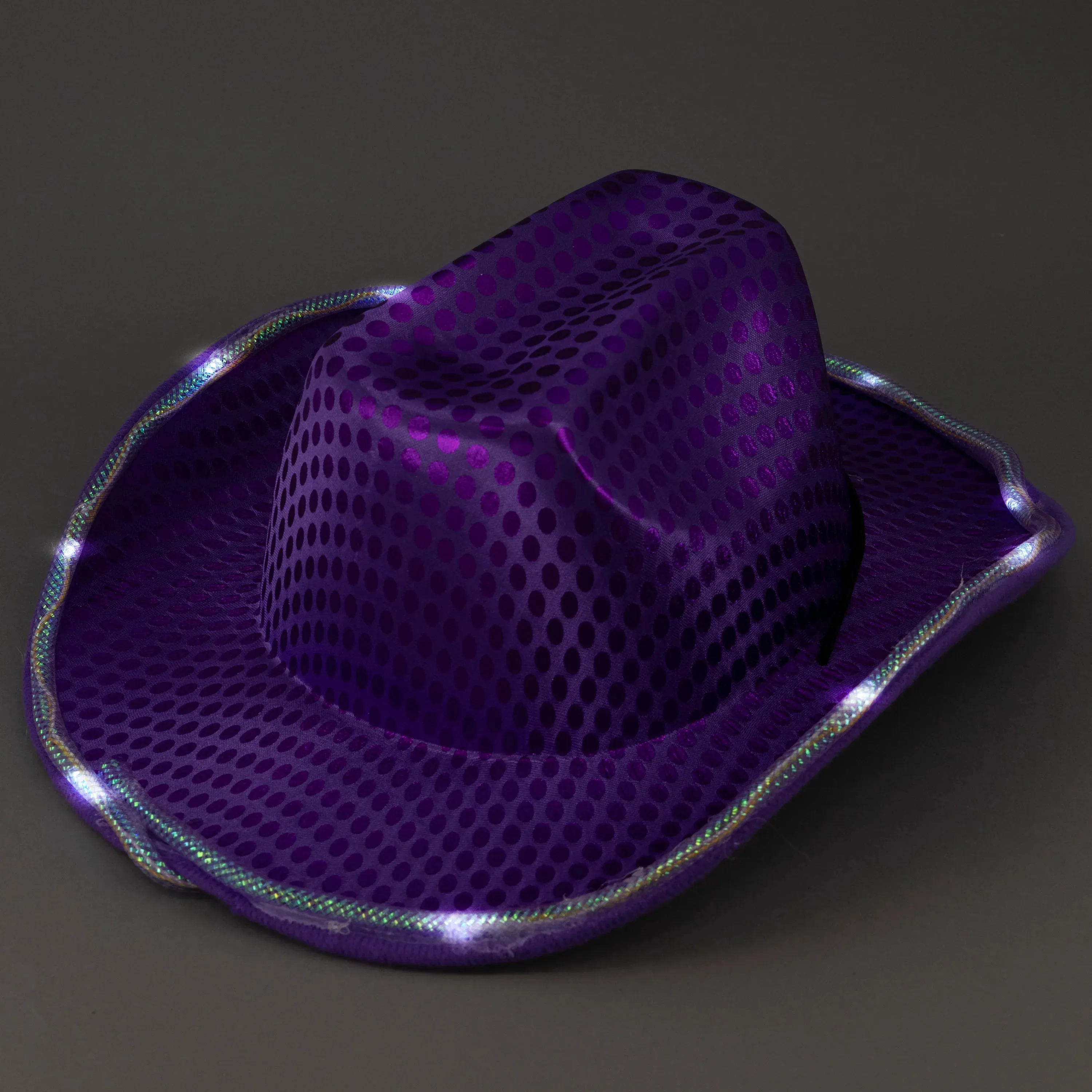 LED Light Up Flashing Sequin Black & Purple Cowboy Hat - Pack of 2 Hats