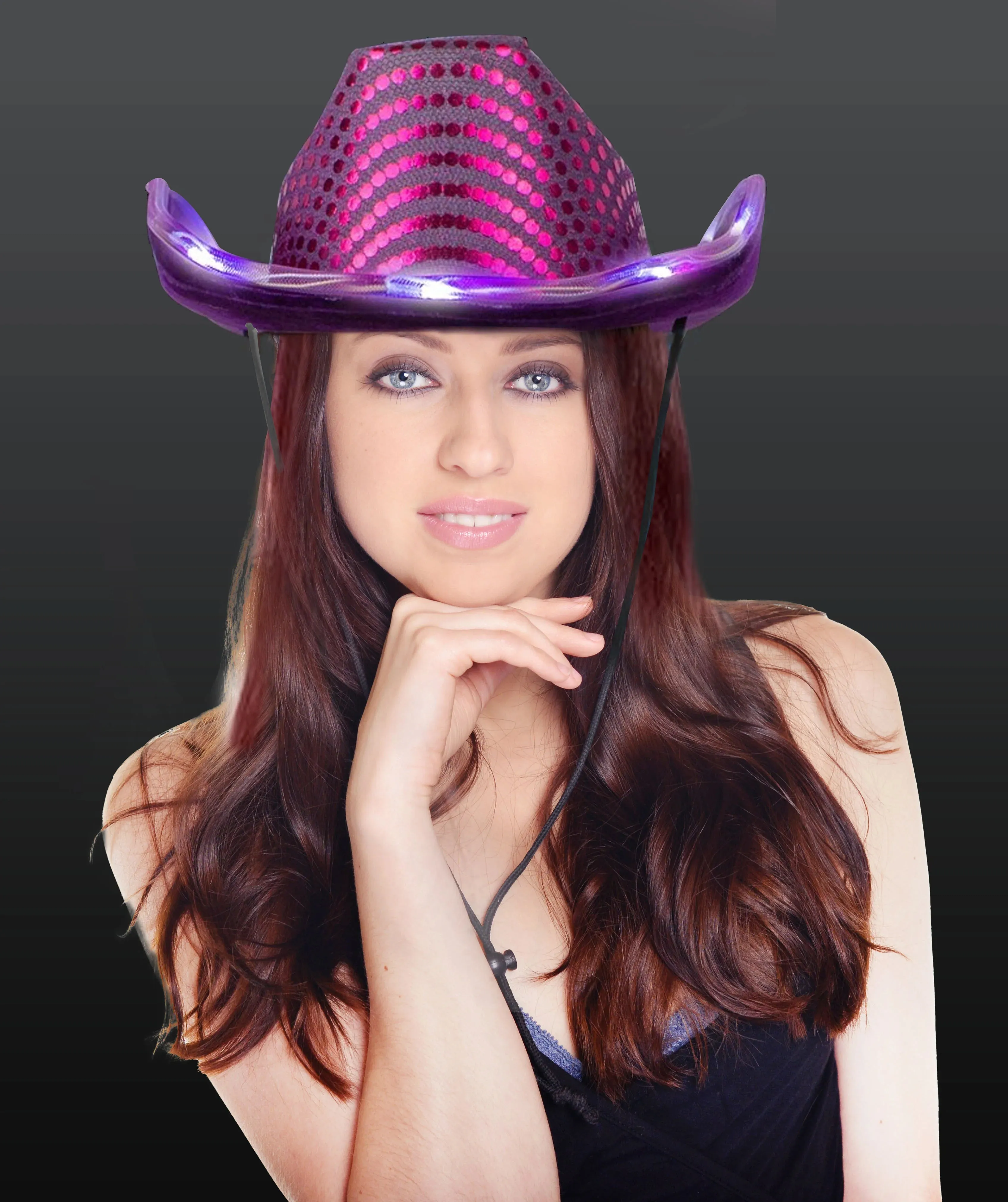 LED Light Up Flashing Sequin Black & Purple Cowboy Hat - Pack of 2 Hats