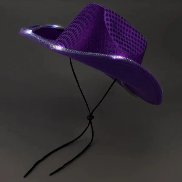 LED Light Up Flashing Sequin Black & Purple Cowboy Hat - Pack of 2 Hats