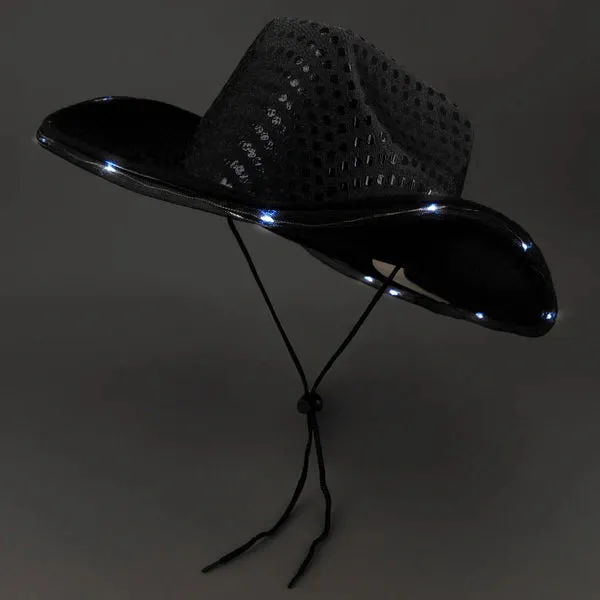 LED Light Up Flashing Sequin Black & Purple Cowboy Hat - Pack of 2 Hats
