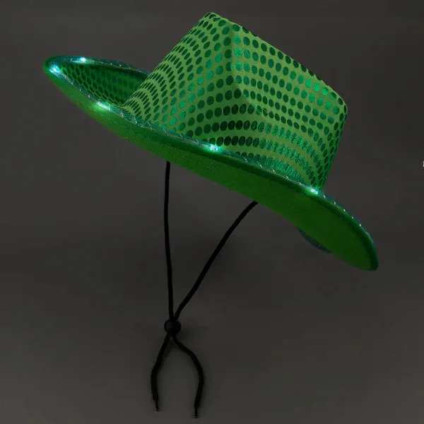 LED Light Up Flashing Sequin Blue & Green Cowboy Hat - Pack of 2 Hats