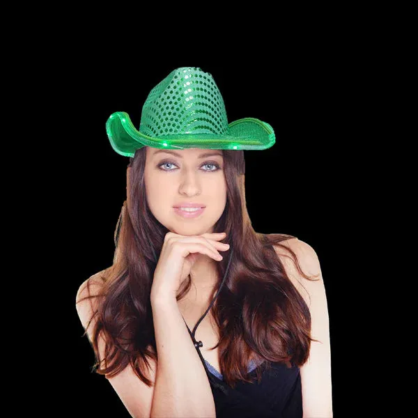 LED Light Up Flashing Sequin Blue & Green Cowboy Hat - Pack of 2 Hats