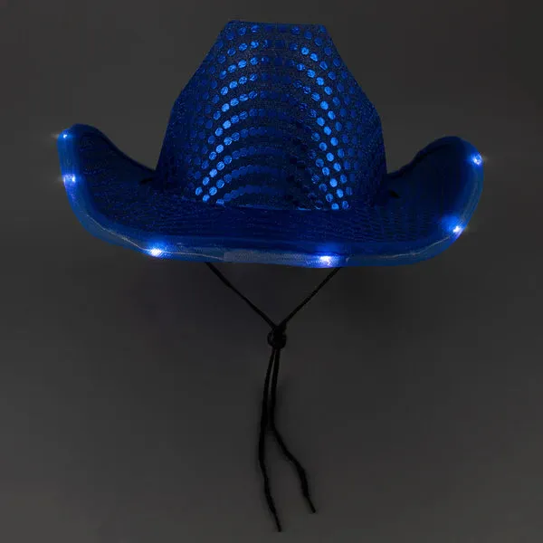 LED Light Up Flashing Sequin Blue & Green Cowboy Hat - Pack of 2 Hats