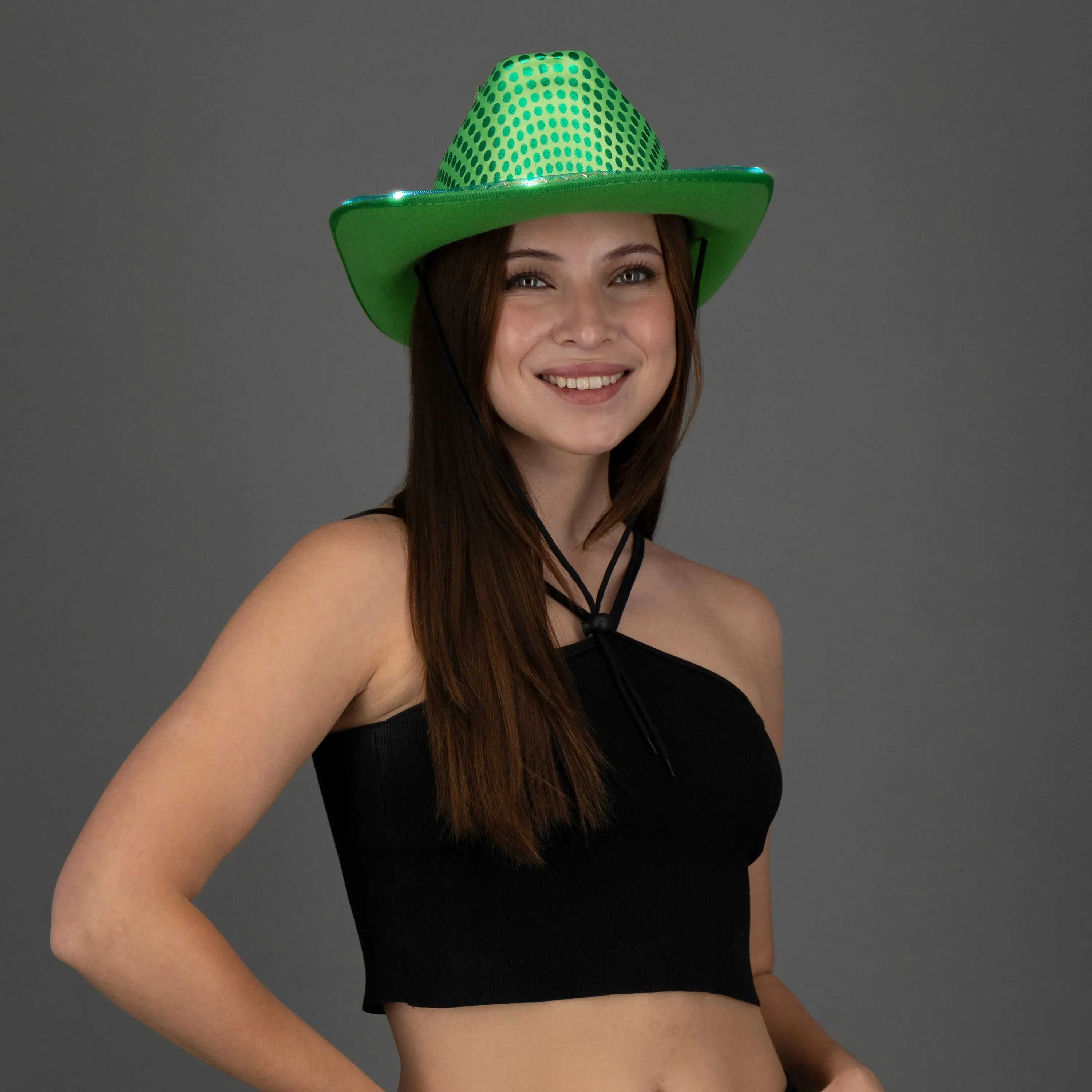 LED Light Up Flashing Sequin Blue & Green Cowboy Hat - Pack of 2 Hats