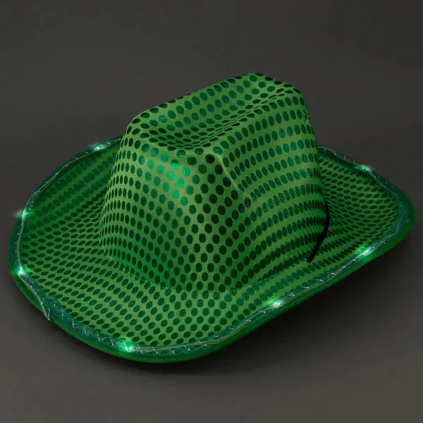 LED Light Up Flashing Sequin Blue & Green Cowboy Hat - Pack of 2 Hats
