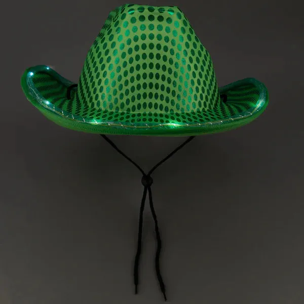 LED Light Up Flashing Sequin Blue & Green Cowboy Hat - Pack of 2 Hats