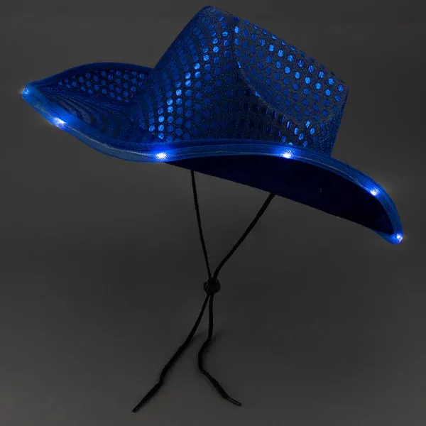 LED Light Up Flashing Sequin Blue & Green Cowboy Hat - Pack of 2 Hats