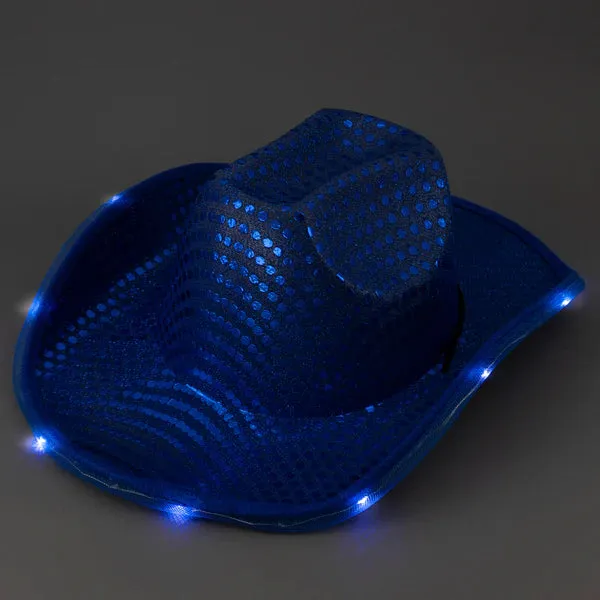 LED Light Up Flashing Sequin Blue & Green Cowboy Hat - Pack of 2 Hats