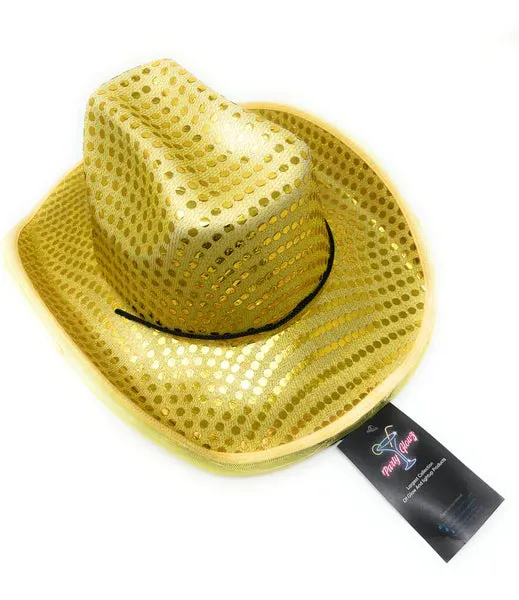 LED Light Up Flashing Sequin Gold Cowboy Hat - Pack of 96 Hats