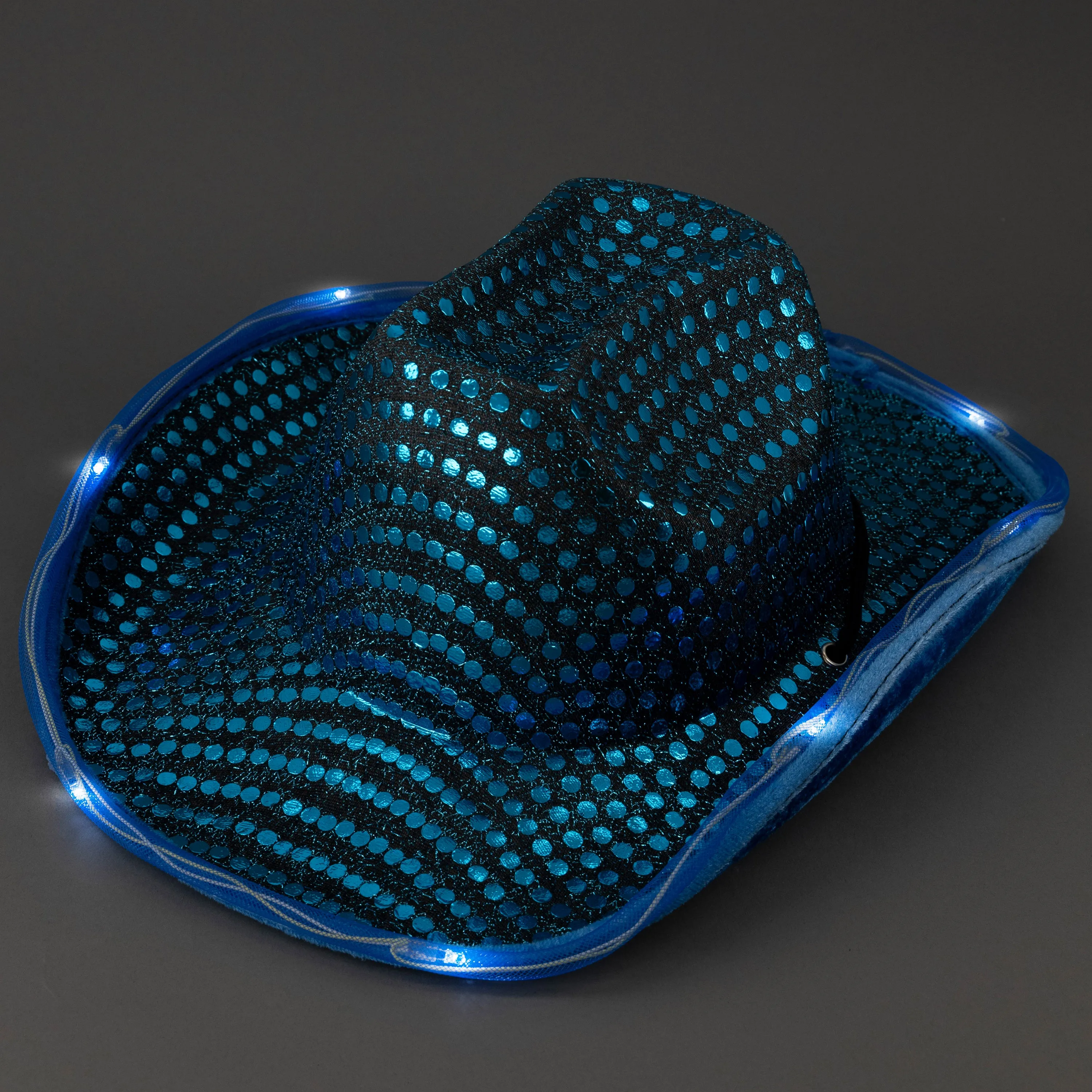 LED Light Up Flashing Sequin Teal Cowboy Hat - Pack of 18 Hats