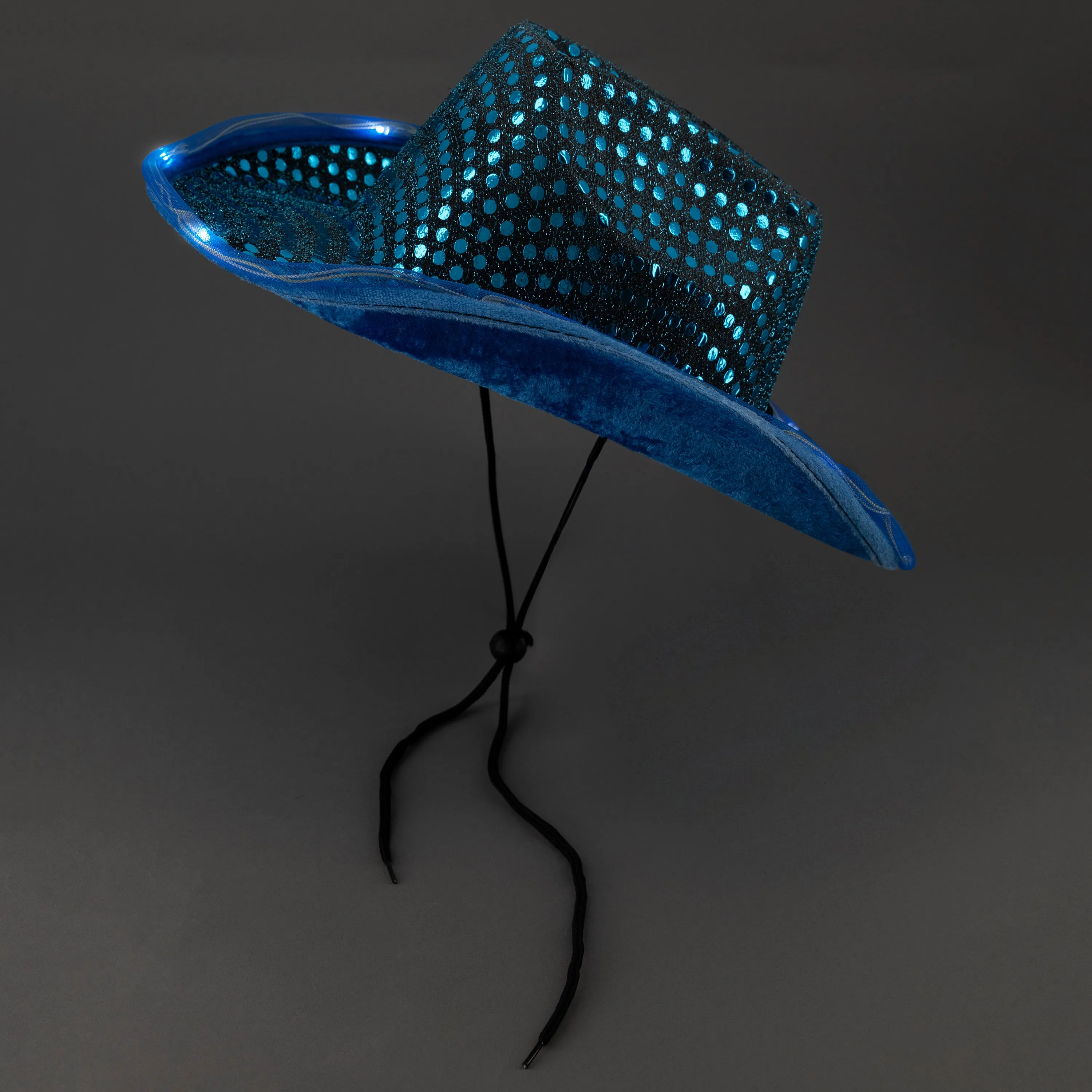 LED Light Up Flashing Sequin Teal Cowboy Hat - Pack of 18 Hats