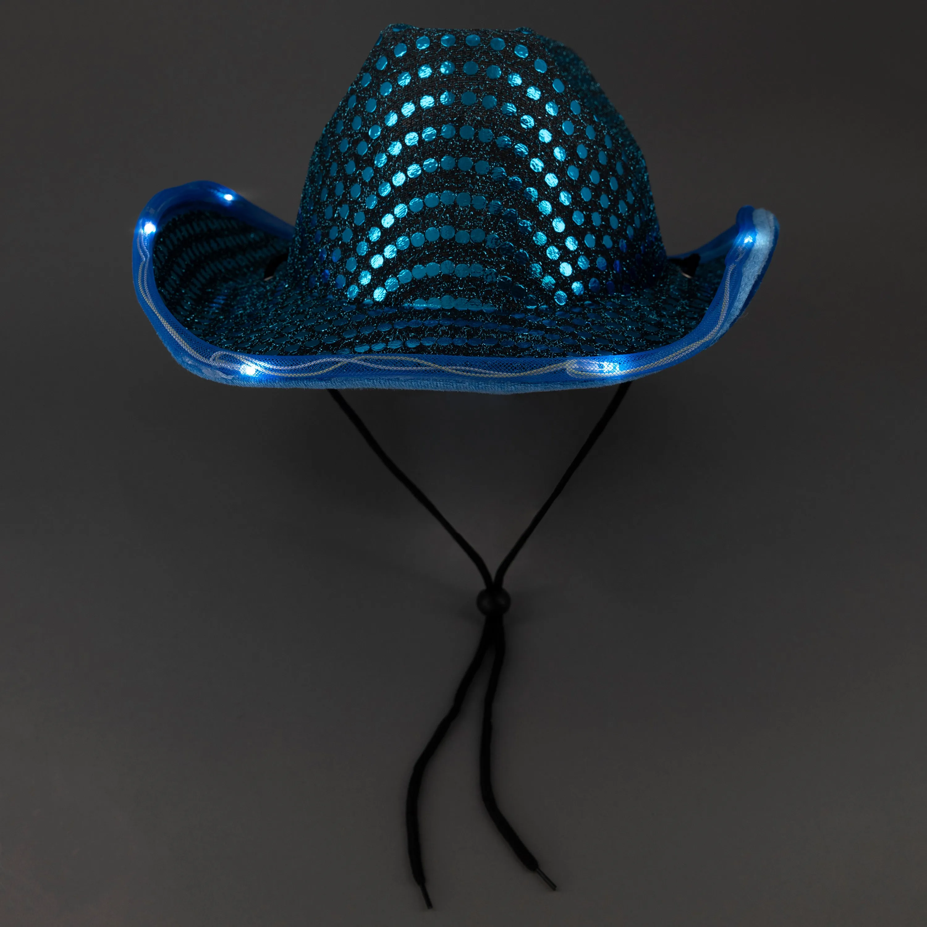 LED Light Up Flashing Sequin Teal Cowboy Hat - Pack of 18 Hats
