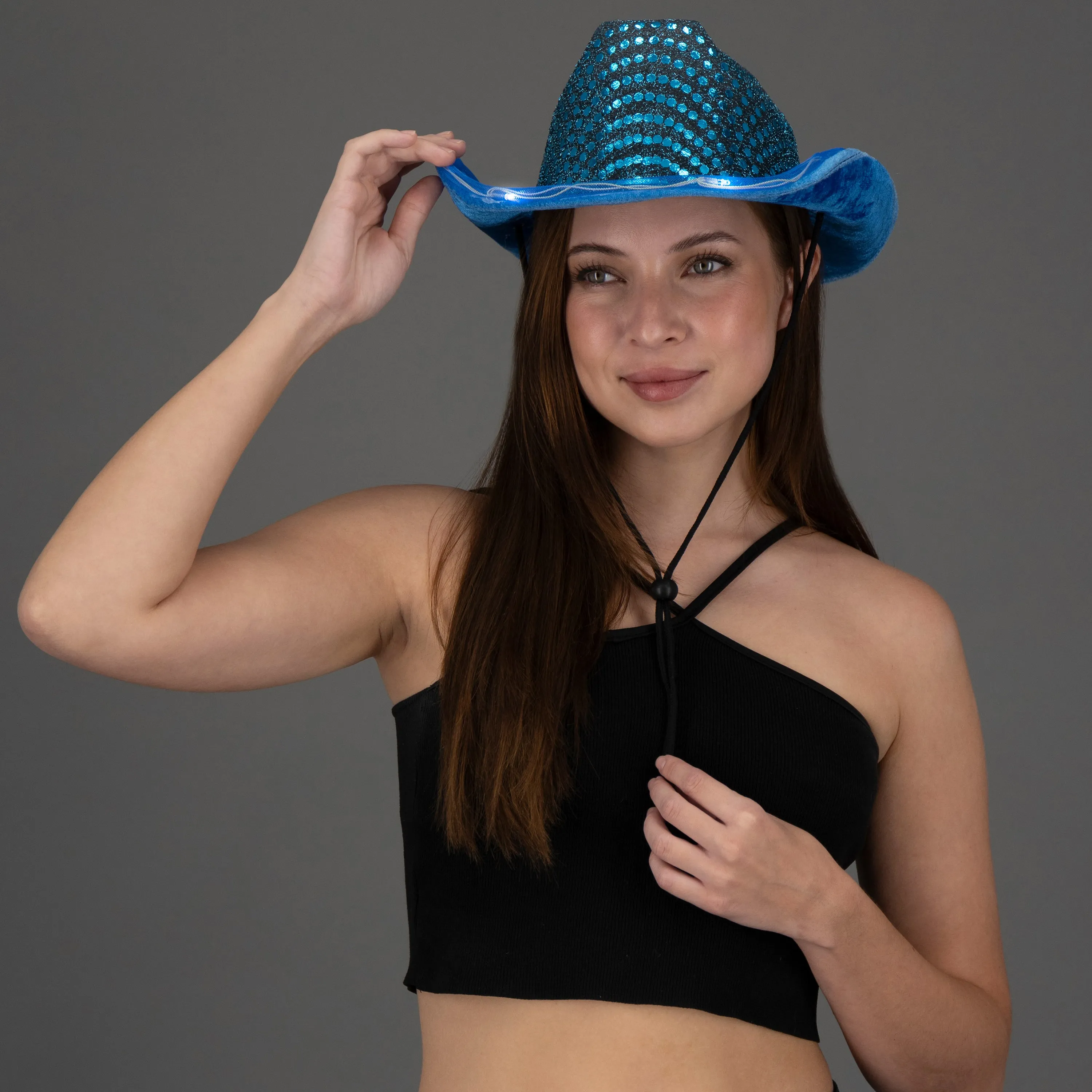 LED Light Up Flashing Sequin Teal Cowboy Hat - Pack of 18 Hats