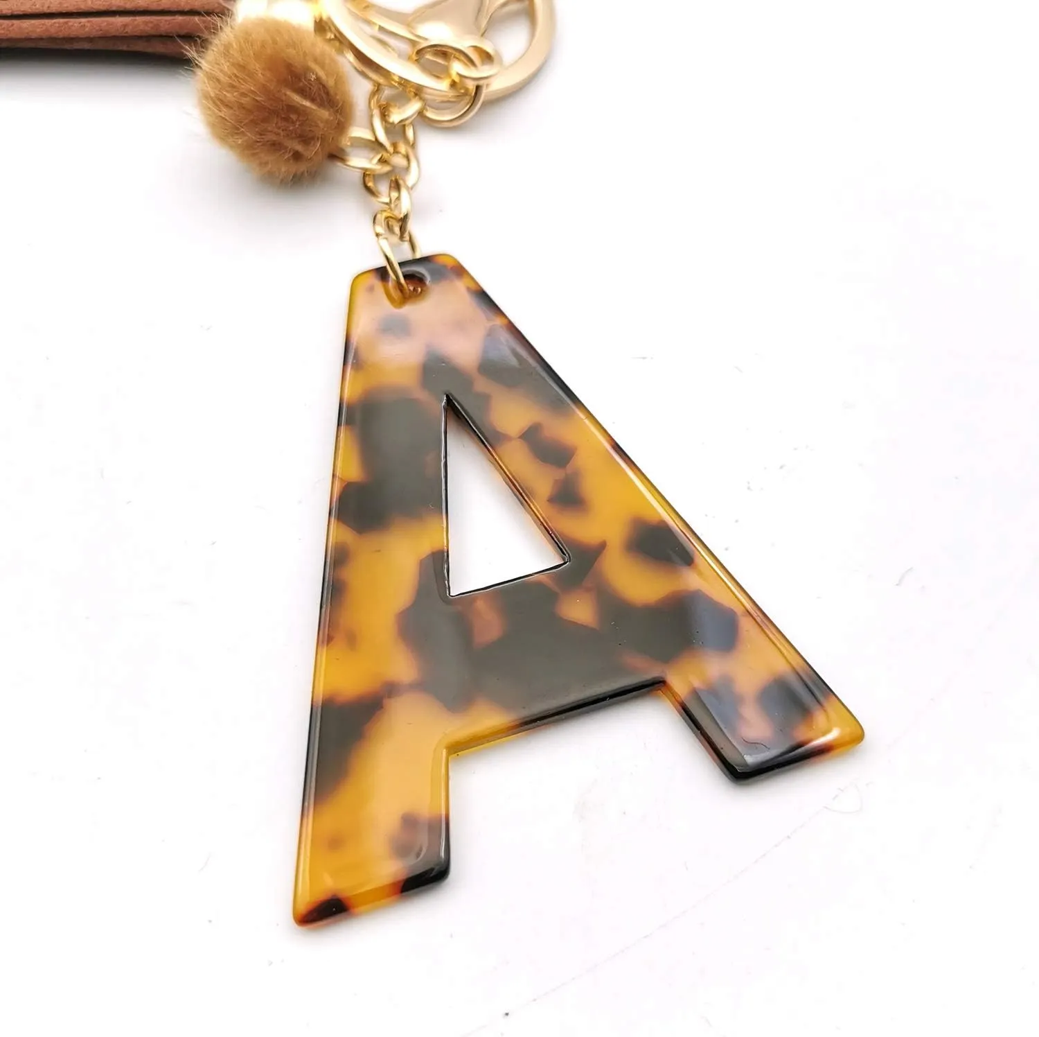 Leopard Alphabet Initial Letter Keychain Tassel Pendant Key Ring for Women Girls Purse Handbags