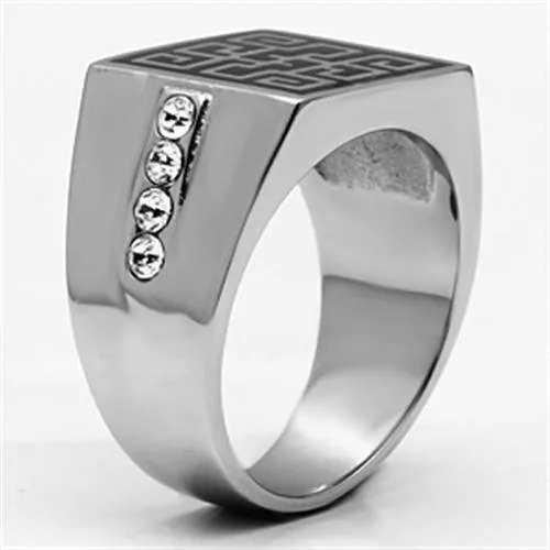 Mens Silver Glyph Stainless Steel Black Synthetic Crystal