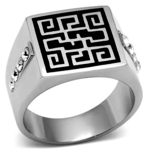 Mens Silver Glyph Stainless Steel Black Synthetic Crystal