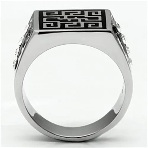 Mens Silver Glyph Stainless Steel Black Synthetic Crystal