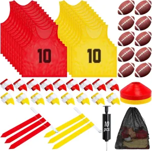 Meooeck 20 Player Flag Football Set Training Equipment Include Flag, Jersey, Football, Belt, Cone