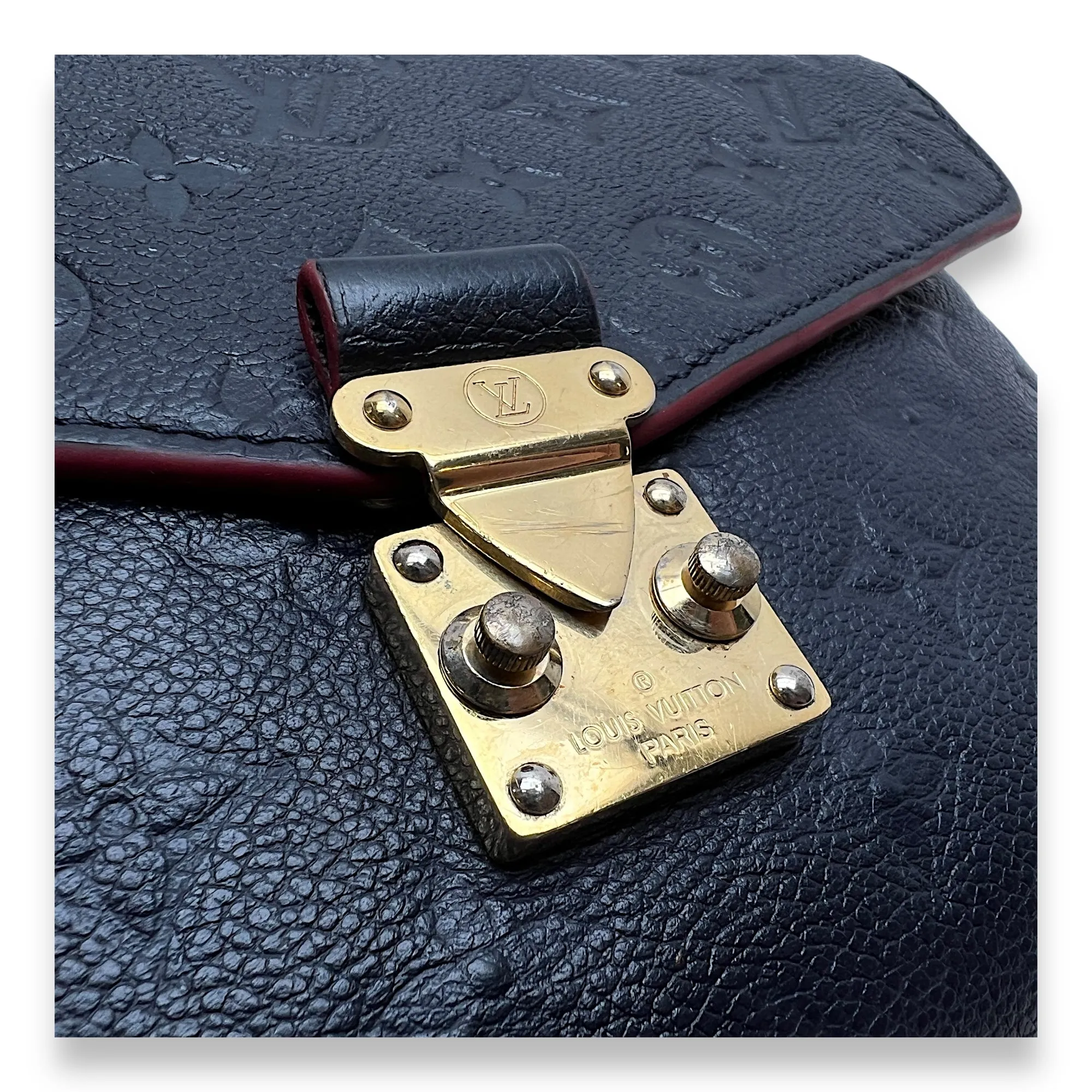 Metis Pochette Blue Crossbody Bag in Monogram Empreinte Leather, Gold hardware
