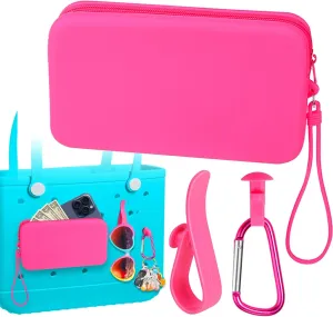 Mity rain Silicone Wallet for Bogg Bag Phone Holder, Accessories Set for Bogg Bag Contain 2PCS Key Holder and a Large Capacity Silicone Zipper Bag for Beach Bags Tote Bag