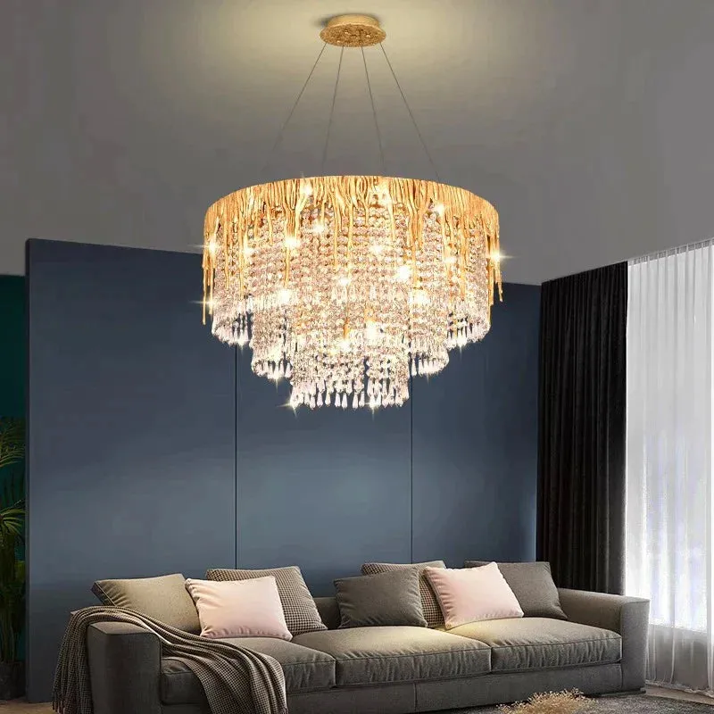 Modern Smart LED crystal Rings Pendant Light - Adjustable, Dimmable Chandelier for Dining and Living Spaces"