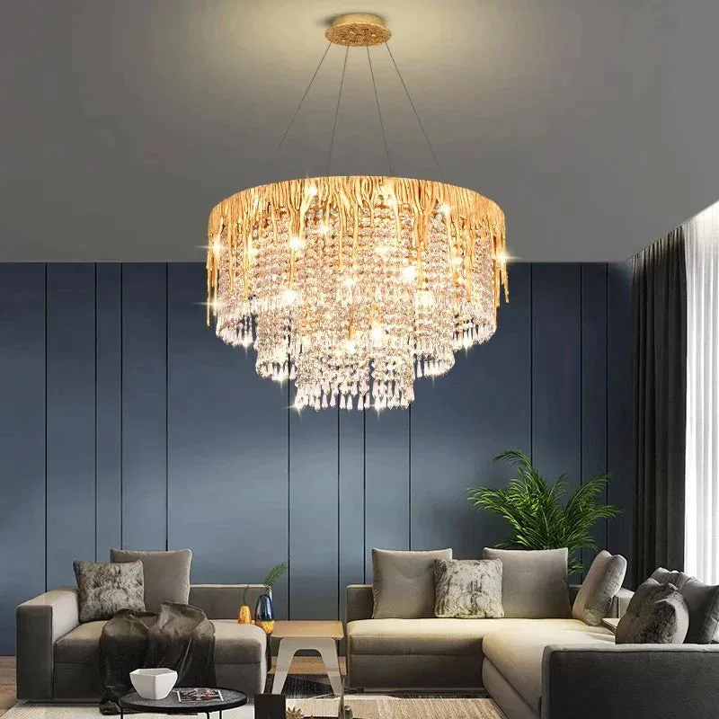 Modern Smart LED crystal Rings Pendant Light - Adjustable, Dimmable Chandelier for Dining and Living Spaces"