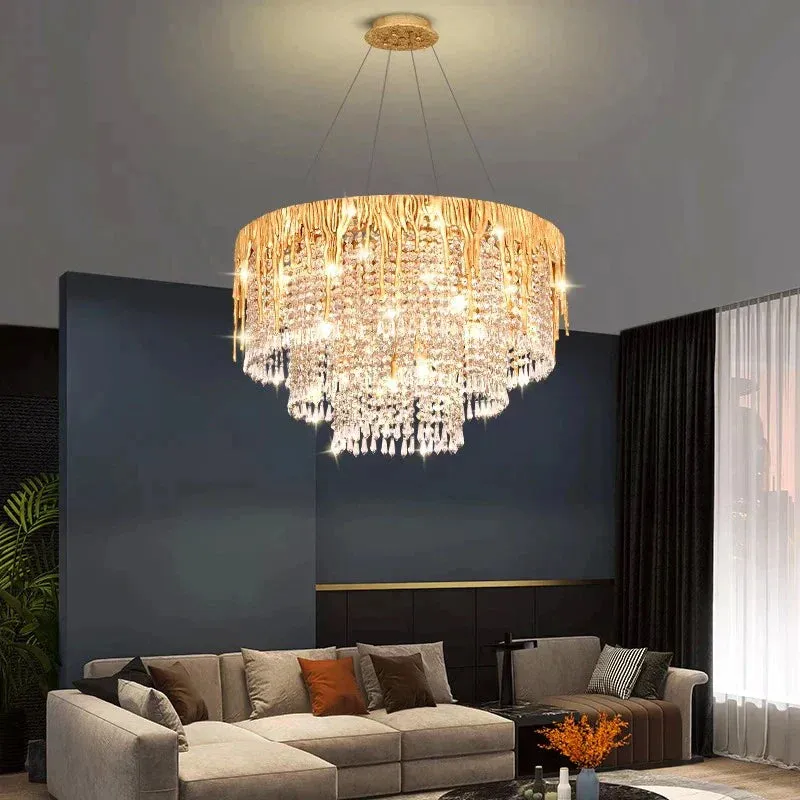 Modern Smart LED crystal Rings Pendant Light - Adjustable, Dimmable Chandelier for Dining and Living Spaces"