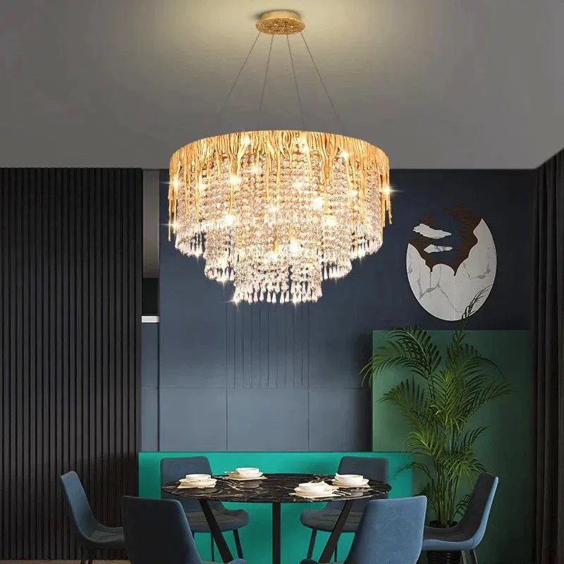 Modern Smart LED crystal Rings Pendant Light - Adjustable, Dimmable Chandelier for Dining and Living Spaces"