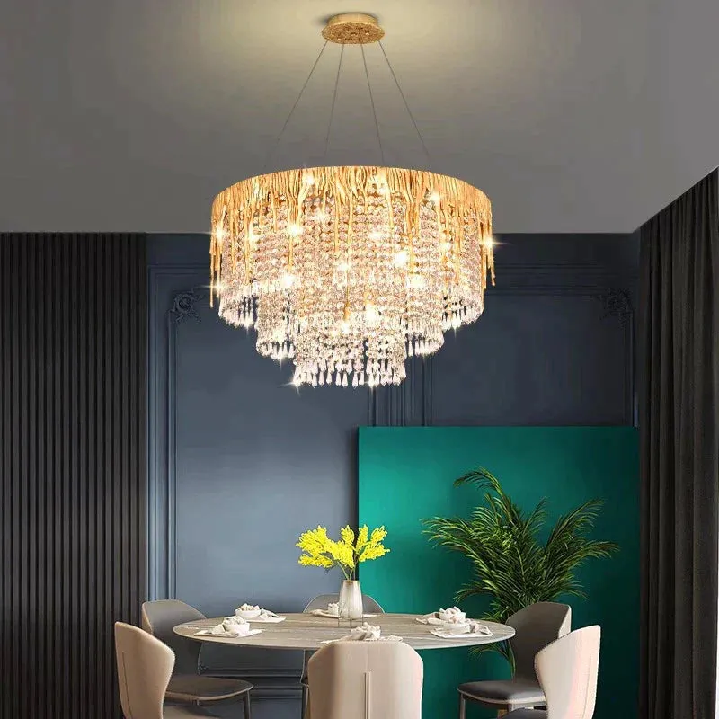 Modern Smart LED crystal Rings Pendant Light - Adjustable, Dimmable Chandelier for Dining and Living Spaces"