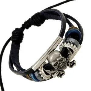 Multilayer Black leather Bracelet Vintage Corsair Skull Bracelet Wristband Simple Jewelry Charm Bracelet For Men Punk Style