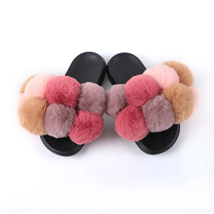 New arrival high quality plush flip flops women summer fluffy slides faux fur slippers
