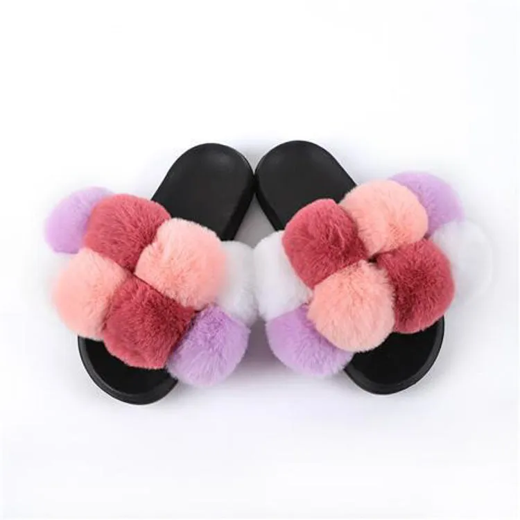 New arrival high quality plush flip flops women summer fluffy slides faux fur slippers
