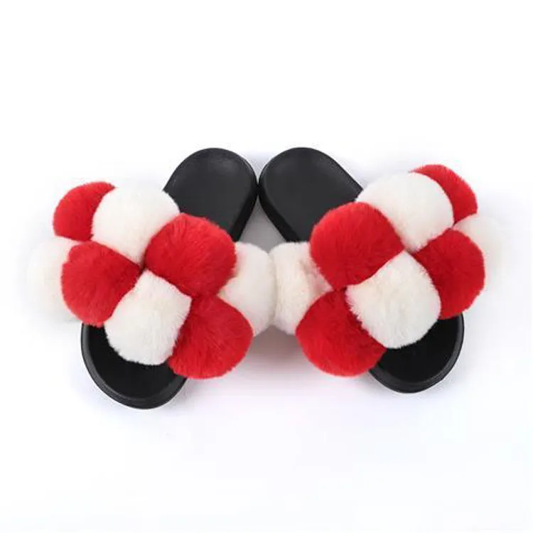 New arrival high quality plush flip flops women summer fluffy slides faux fur slippers